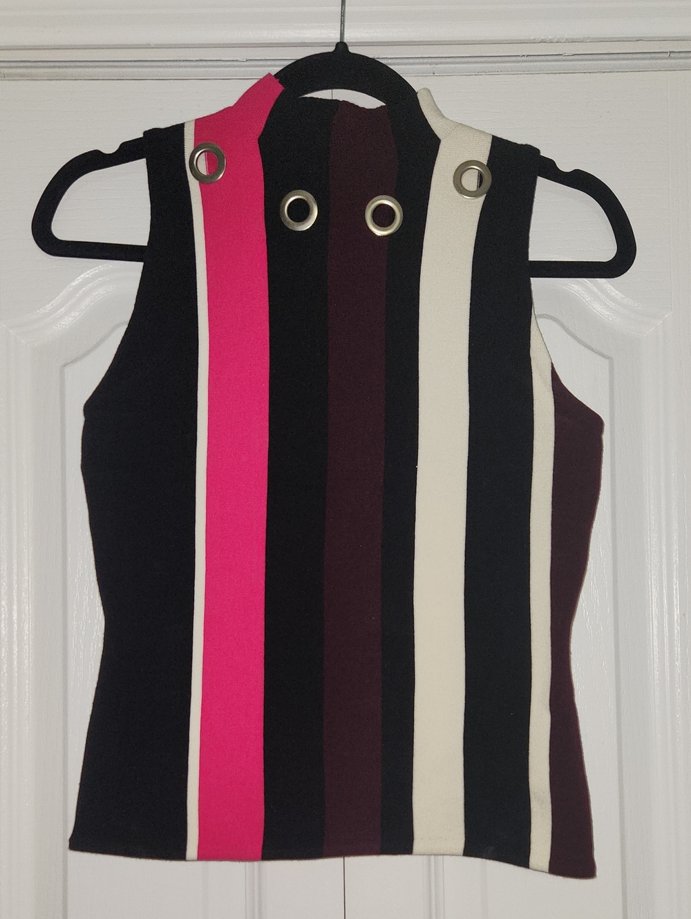 Bar III Black and Burgundy Striped Sleeveless Top